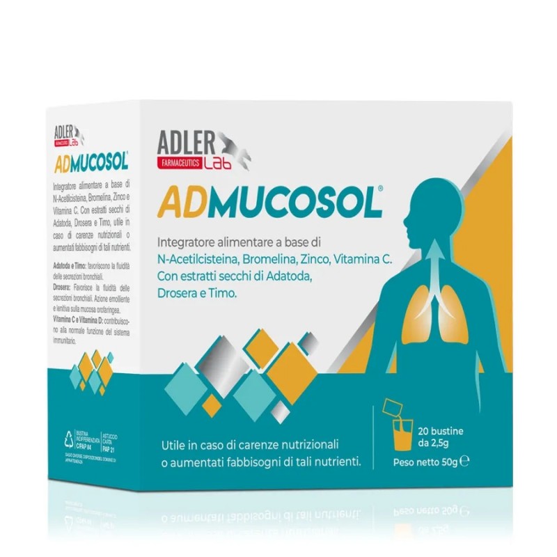 Admucosol Mucolitico N-Acetilcisteina per Apparato Respiratorio 20 Bustine Adler Lab - 1