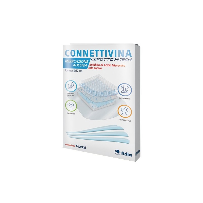 Connettivina Cerotto Medicato Hi-Tech 8 X 12 Cm 4 Pezzi - Medicazioni - 978869877 - Connettivina - € 13,06