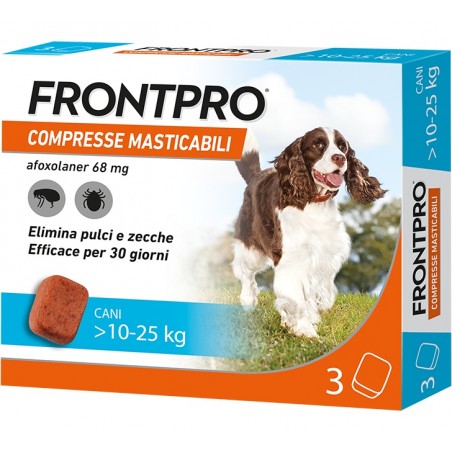 Frontpro Pulci Zecche Cani 10-25 Kg 3 Compresse Masticabili - 1 Frontpro Pulci Zecche Cani 10-25 Kg 3 Compresse Masticabili - 1