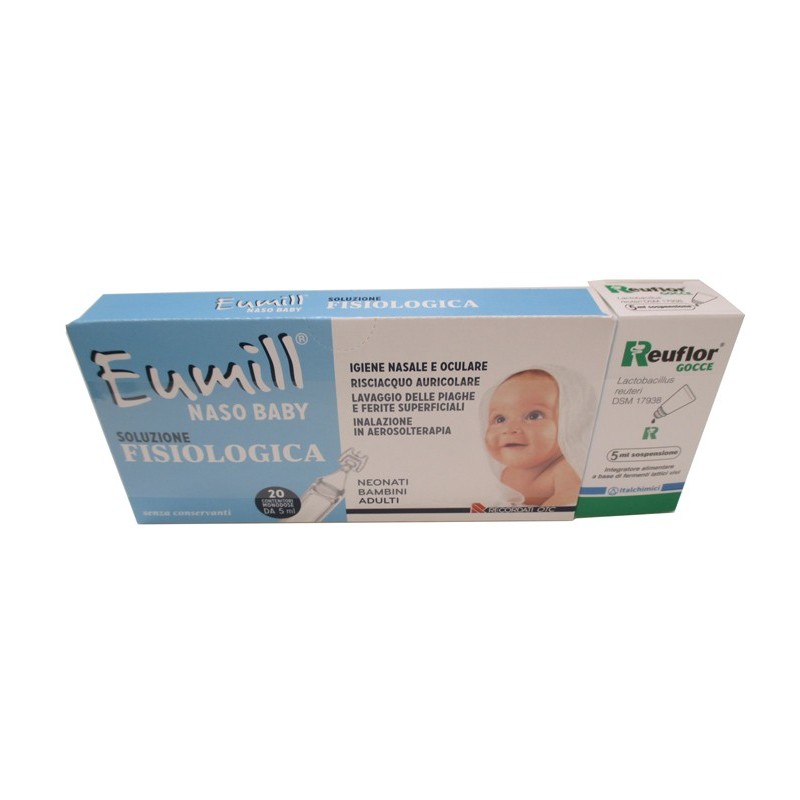 Recordati Reuflor Eumill Naso Bipack Reuflor Gocce 5 Ml + Eumill Naso Baby Soluzione Fisiologica 20 Fialoidi Da 5 Ml - Prodot...