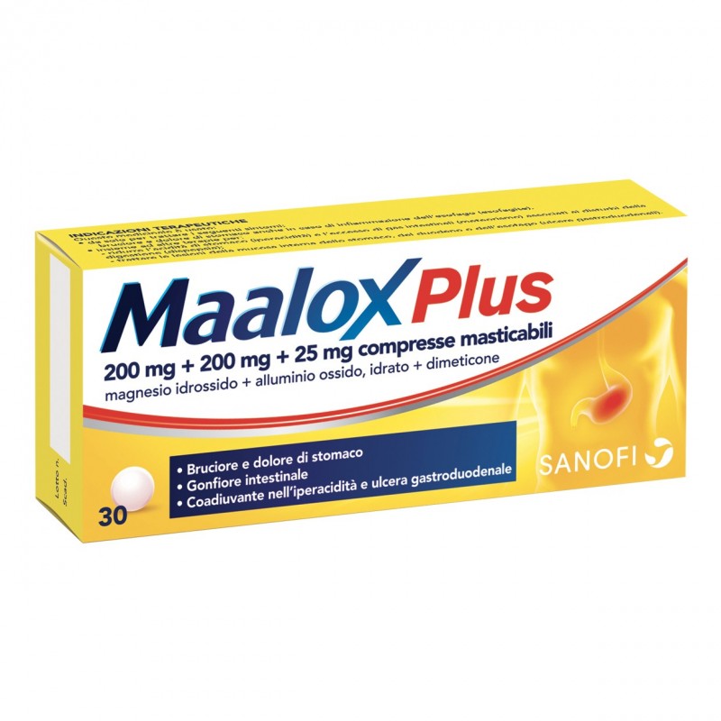 Maalox Plus Bruciore e Dolore di Stomaco 30 Compresse Masticabili - Farmaci per bruciore e acidità di stomaco - 020702080 - M...
