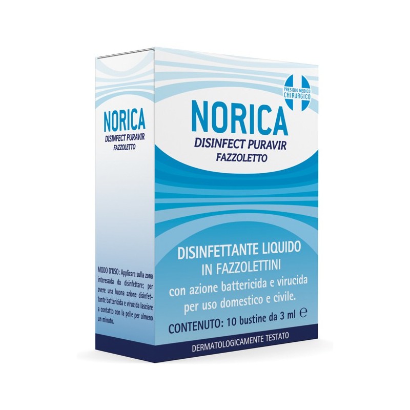 Norica Disinfect Puravir Liquido Disinfettante in Fazzolettini 10 Bustine Da 3 Ml - Disinfettanti e cicatrizzanti - 980477309...