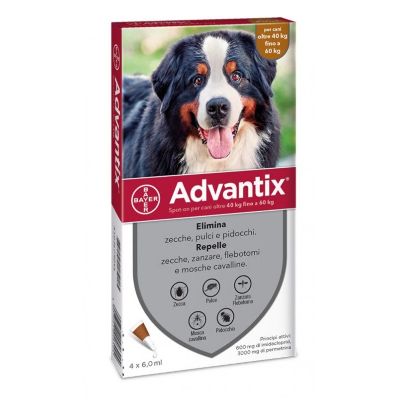 Advantix Spot-On Per Cani da 40 a 60 Kg - 4 Pipette 600 mg + 3.000 mg - Prodotti per cani - 103629109 - Advantix - € 33,73