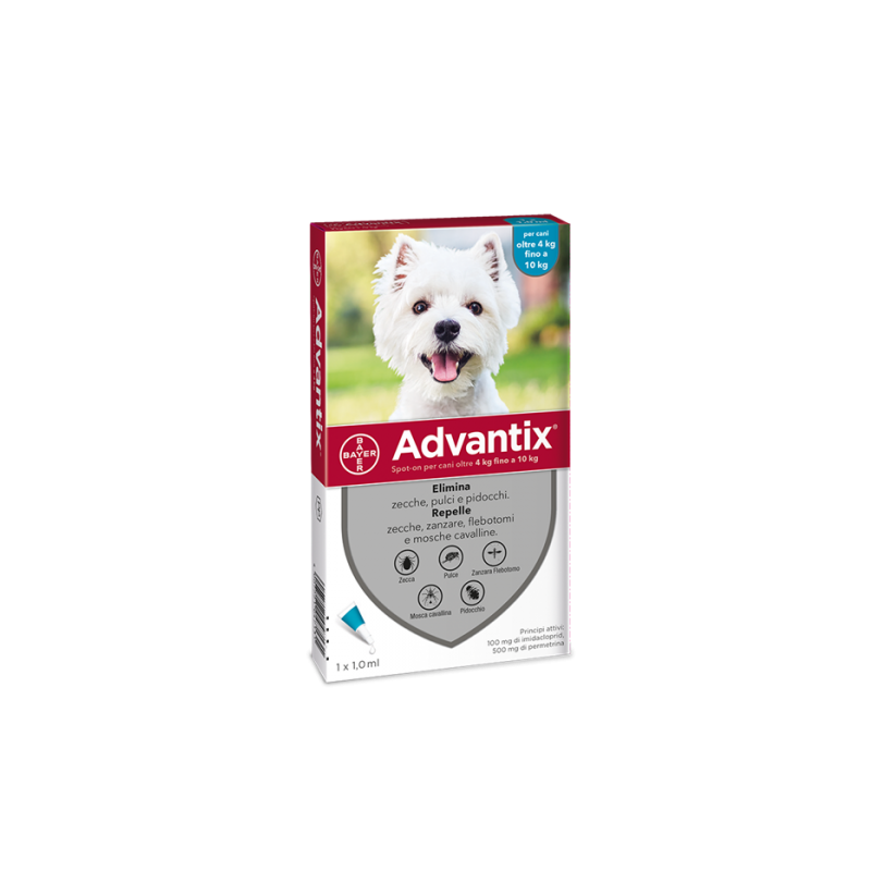 Advantix Spot-On Per Cani da 4 a 10 Kg - 4 pipette 100 mg + 500 mg - Prodotti per cani - 103626040 - Advantix - € 24,78