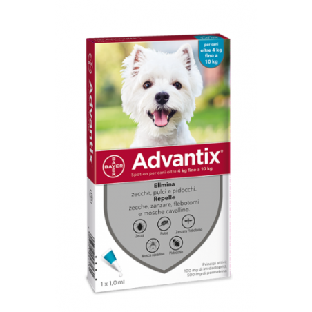Advantix Spot-On Per Cani da 4 a 10 Kg - 4 pipette 100 mg + 500 mg - Prodotti per cani - 103626040 - Advantix - € 24,78