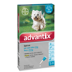 Advantix Spot-On Per Cani da 4 a 10 Kg Elimina e Repelle Zecche, Pulci e Pidocchi - 1 pipetta 1 ml 100 mg + 500 mg - Prodotti...
