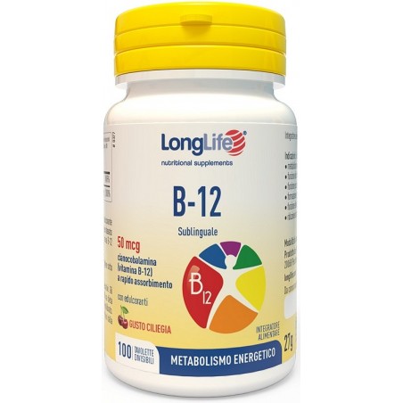 LongLife B-12 Sublinguale Energia 100 tavolette Longlife - 1 LongLife B-12 Sublinguale Energia 100 tavolette Longlife - 1