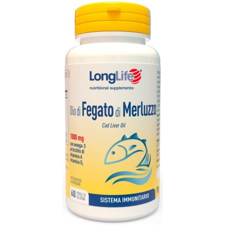 Longlife Olio Fegato Merluzzo Omega 3 Vitamine A D 60 perle Longlife - 1 Longlife Olio Fegato Merluzzo Omega 3 Vitamine A D 60 perle Longlife - 1